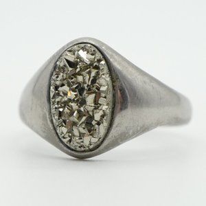 Men's Modernist Steel Druzy Pyrite Pinkie Ring s12